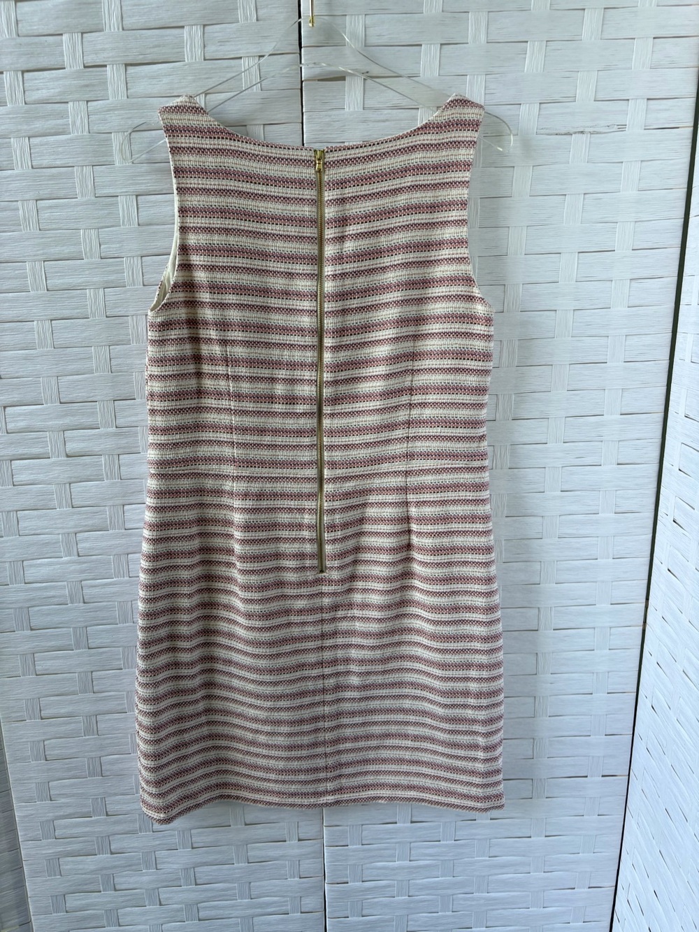Loft Size 14 Sleeveless Square Neck Textured Stripe Sheath Dress Office Pockets - Picture 3 of 11